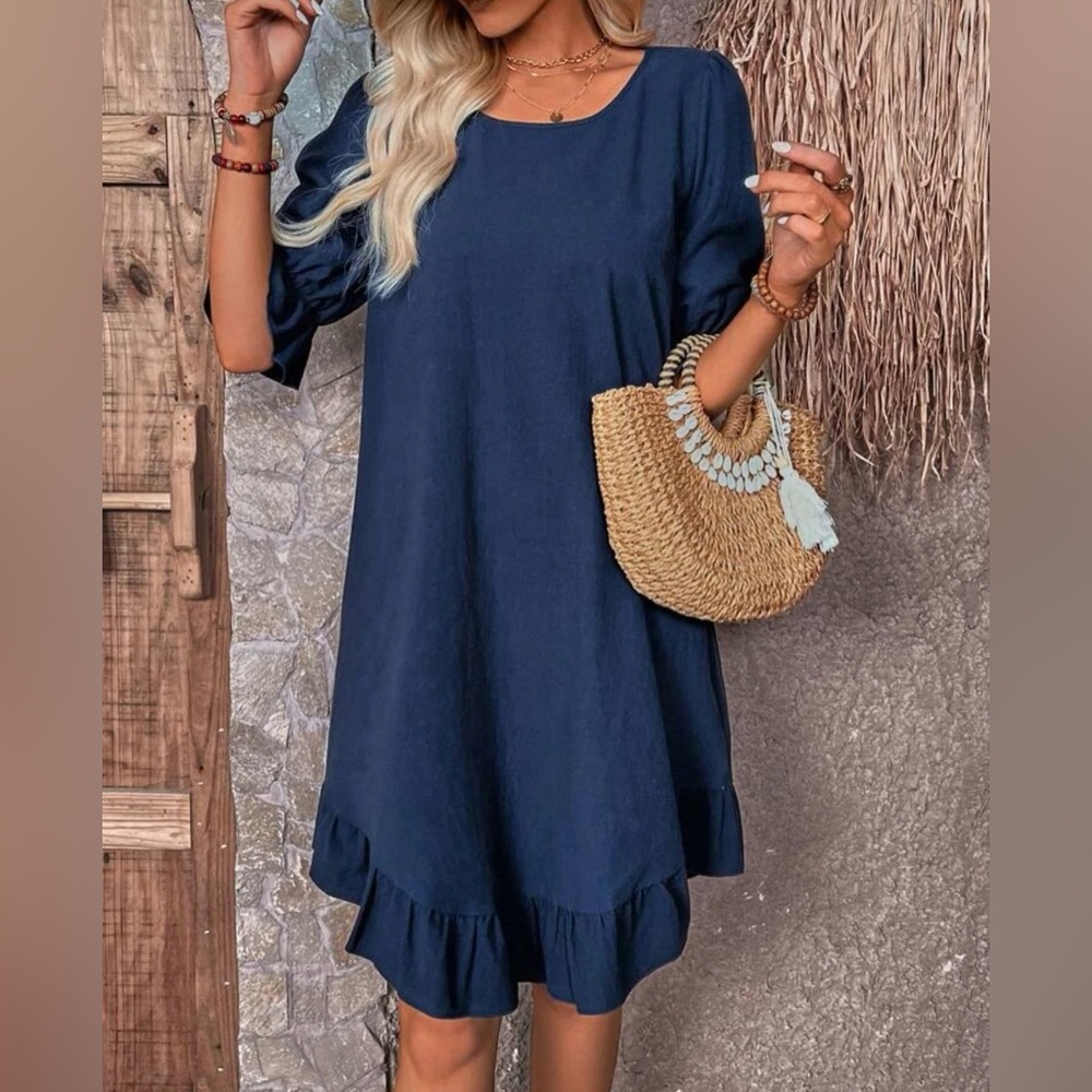 Solid Ruffle Flounce Sleeve Dress - Picture 4 of 4